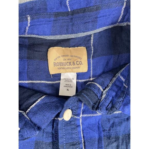 Roebuck & Co. Men's Blue Plaid Short Sleeve Button Shirt Size XL - Picture 3 of 9